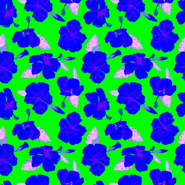 수채화 완벽 한 패턴입니다. 손 열 대 잎과 꽃의 그림을 그렸다입니다. 히 비 스커 스 패턴 트로픽 여름 모티브. — 스톡 사진