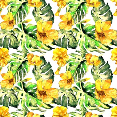 Egzotik çiçekler. Sulu Boya Dikişsiz desen. 