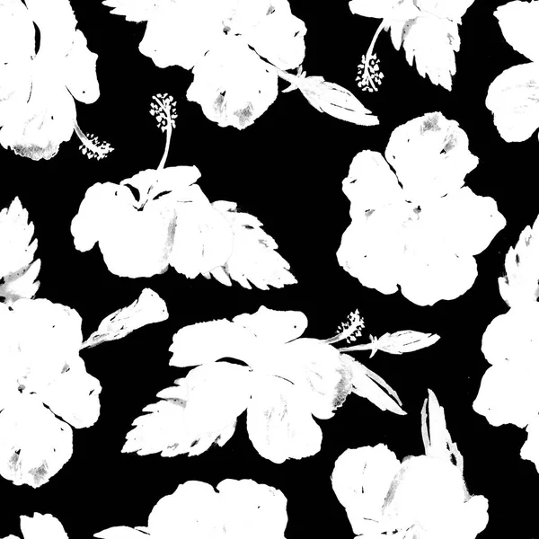 Akvarell Seamless Pattern. Kézzel festett szemlélteti a trópusi levelek és virágok. Tropic nyári motívum Hibiscus mintával. — Stock Fotó