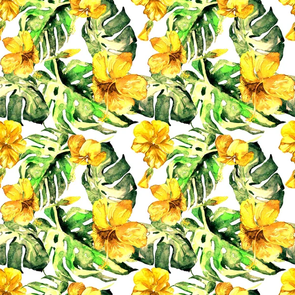 Exotic Flowers. Watercolor Seamless Pattern.