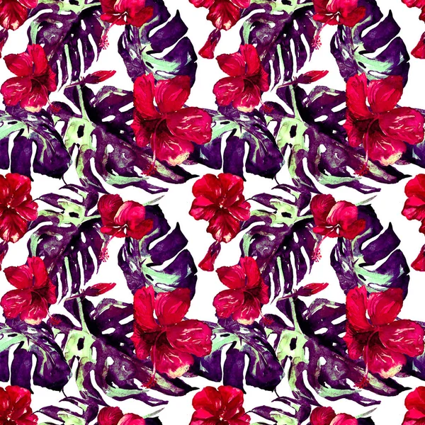 Exotische bloemen. Aquarel naadloze patroon. — Stockfoto