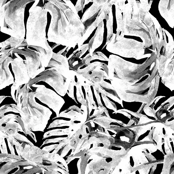 Aquarell nahtloses Muster. Handgemalte Illustration tropischer Blätter und Blumen. tropisches Sommermotiv mit Monstera-Muster. — Stockfoto
