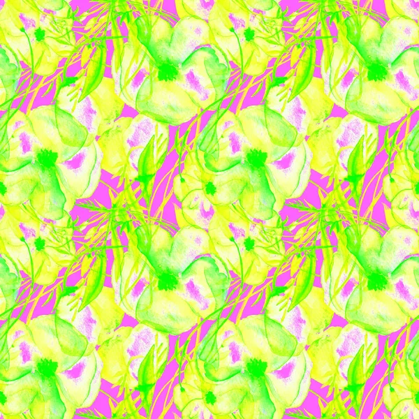 수채화 원활한 꽃 패턴입니다. 섬유 인쇄, 초대 배경 벽지 위한 유행 꽃 배경 디자인, 직물 인쇄, 웨딩 카드 핸드 그린 수채화 그림. — 스톡 사진