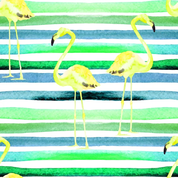 Aquarel strepen naadloze patroon met Flamingo. — Stockfoto