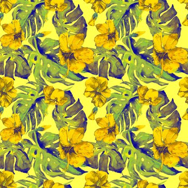 Egzotik çiçekler. Sulu Boya Dikişsiz desen. 