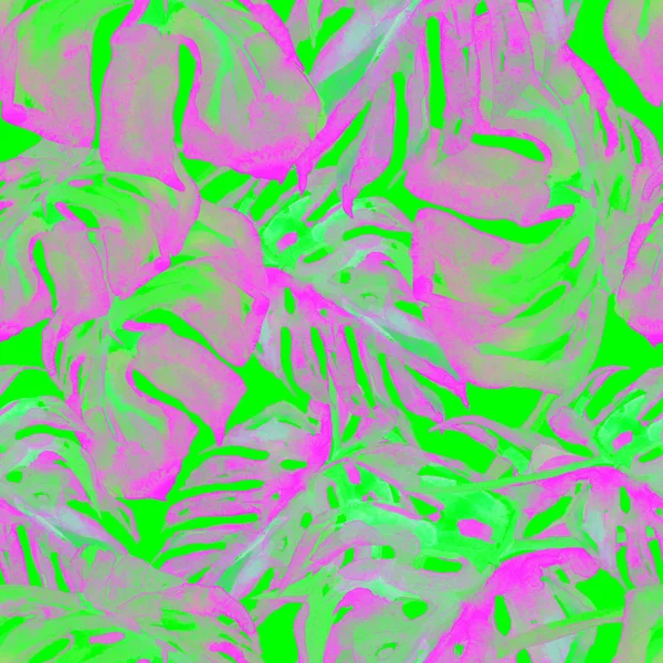 수채화 완벽 한 패턴입니다. 손 열 대 잎과 꽃의 그림을 그렸다입니다. 몬스 테라 패턴 트로픽 여름 모티브. — 스톡 사진
