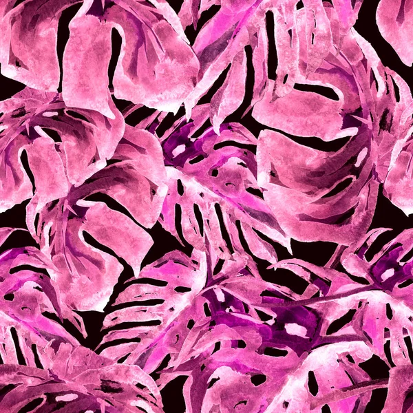 Aquarell nahtloses Muster. Handgemalte Illustration tropischer Blätter und Blumen. tropisches Sommermotiv mit Monstera-Muster. — Stockfoto