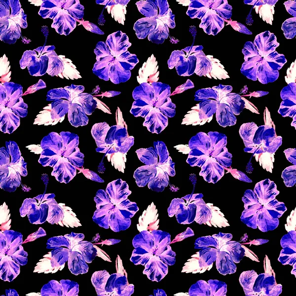 Akwarela bezszwowe wzór. Ręcznie malowane ilustracja tropikalny liści i kwiatów. Zwrotnik lato motyw z hibiskusa wzór. — Zdjęcie stockowe