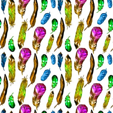 Suluboya tüyler ile Seamless modeli. Tekstil baskı, tasarım döşeme, duvar kağıdı, arka plan için kullanılabilir.