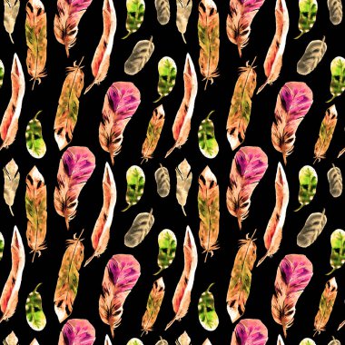 Suluboya tüyler ile Seamless modeli. Tekstil baskı, tasarım döşeme, duvar kağıdı, arka plan için kullanılabilir.