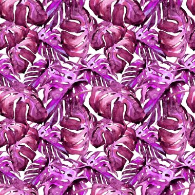 Sulu Boya Dikişsiz desen. El çizimi tropikal yaprak ve çiçek boyalı. Tropic yaz Motif Liana desenli.