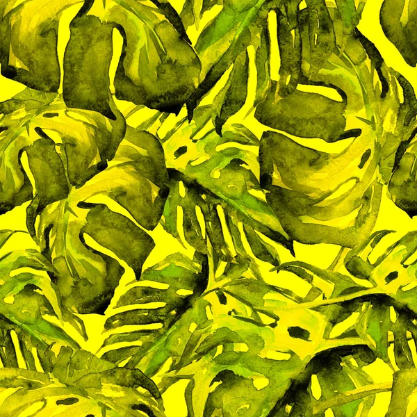 Акварель безшовні візерунок. Ручним розписом ілюстрація тропічних листя і квіти. Мотив Тропік літо з візерунком Монстера. — стокове фото