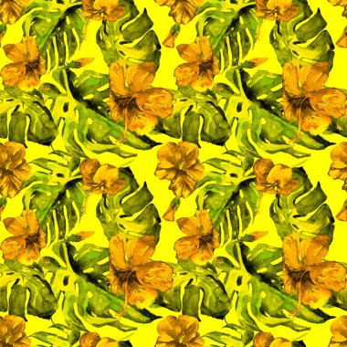 Egzotik çiçekler. Sulu Boya Dikişsiz desen. 