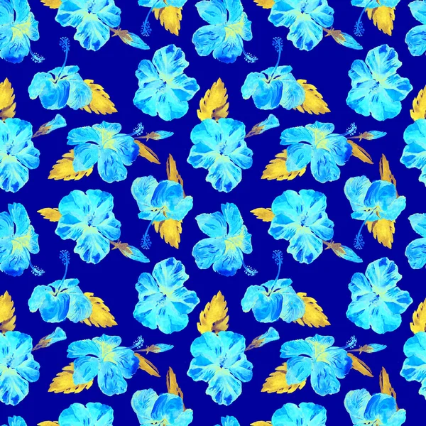 Aquarell nahtloses Muster. Handgemalte Illustration tropischer Blätter und Blumen. tropisches Sommermotiv mit Hibiskusmuster. — Stockfoto