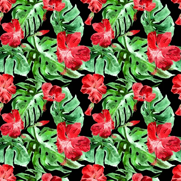 Exotic Flowers. Watercolor Seamless Pattern.