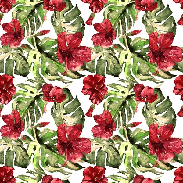 Exotic Flowers. Watercolor Seamless Pattern.