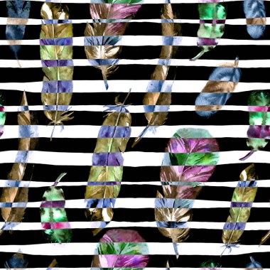 Suluboya tüyler ile Seamless modeli. Tekstil baskı, tasarım döşeme, duvar kağıdı, arka plan için kullanılabilir.