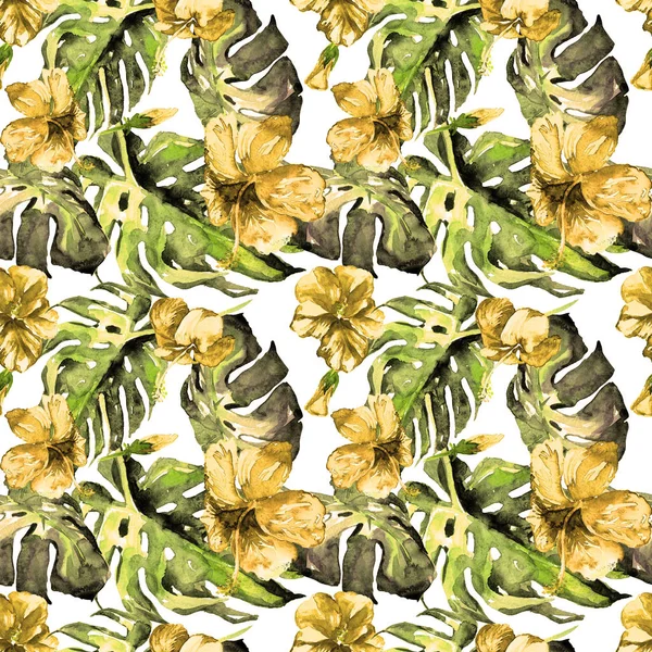 Exotic Flowers. Watercolor Seamless Pattern.