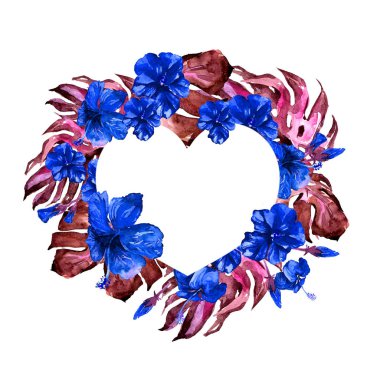  Egzotik çiçek ve yaprakları sınır kalp.