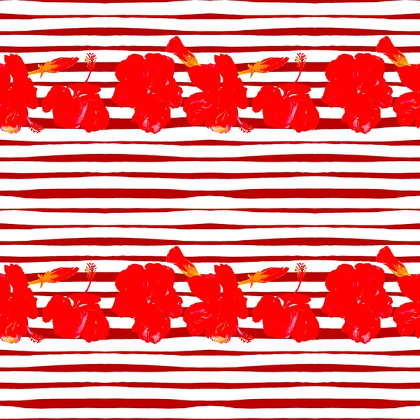Hibiscus sömlösa mönster med linjer. — Stockfoto