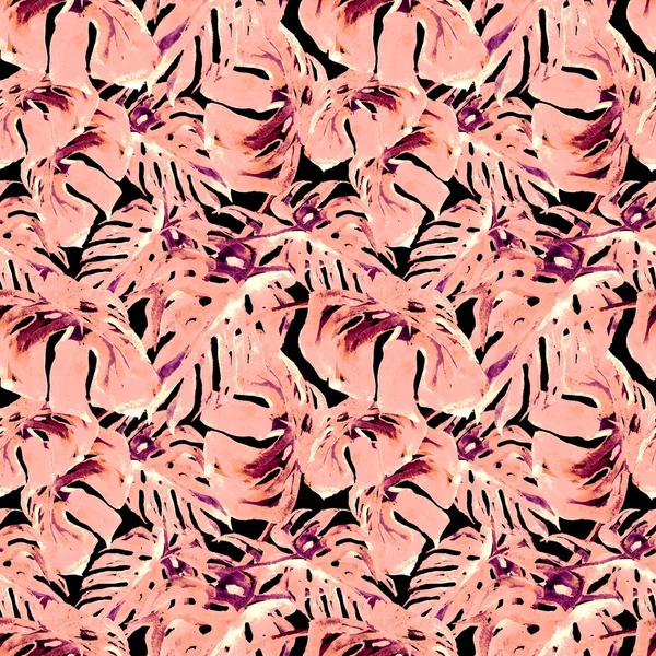 Akvarell Seamless Pattern. Kézzel festett szemlélteti a trópusi levelek és virágok. Tropic nyári motívum Liana mintával. — Stock Fotó