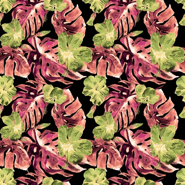 Exotic Flowers. Watercolor Seamless Pattern.