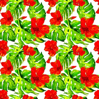 Egzotik çiçekler. Sulu Boya Dikişsiz desen. 