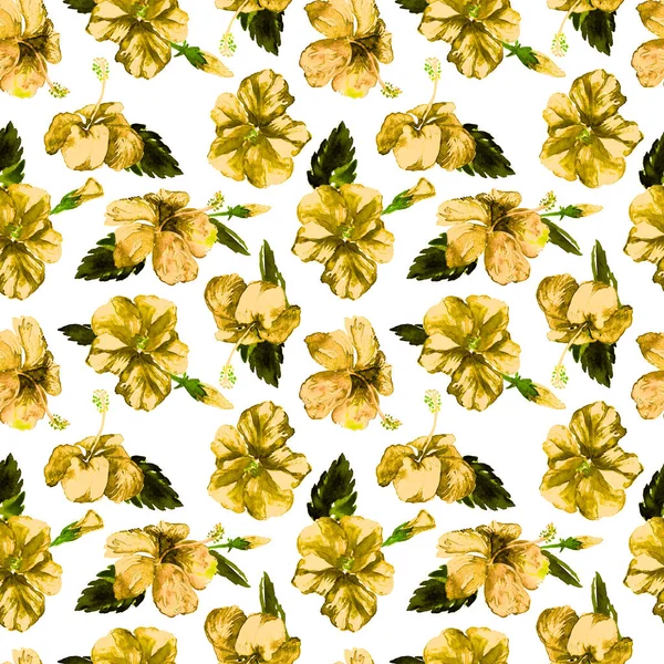 Motif sans couture aquarelle. Illustration peinte à la main de feuilles et fleurs tropicales. Motif d'été tropical avec motif Hibiscus . — Photo