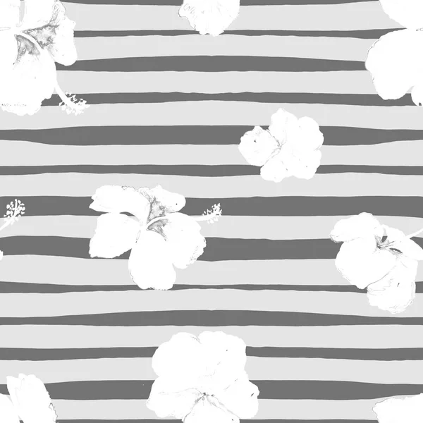 Hibiscus Seamless Pattern with Lines. — Stock Photo, Image