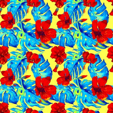 Egzotik çiçekler. Sulu Boya Dikişsiz desen. 