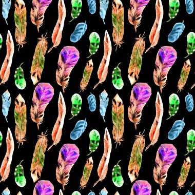 Suluboya tüyler ile Seamless modeli. Tekstil baskı, tasarım döşeme, duvar kağıdı, arka plan için kullanılabilir.