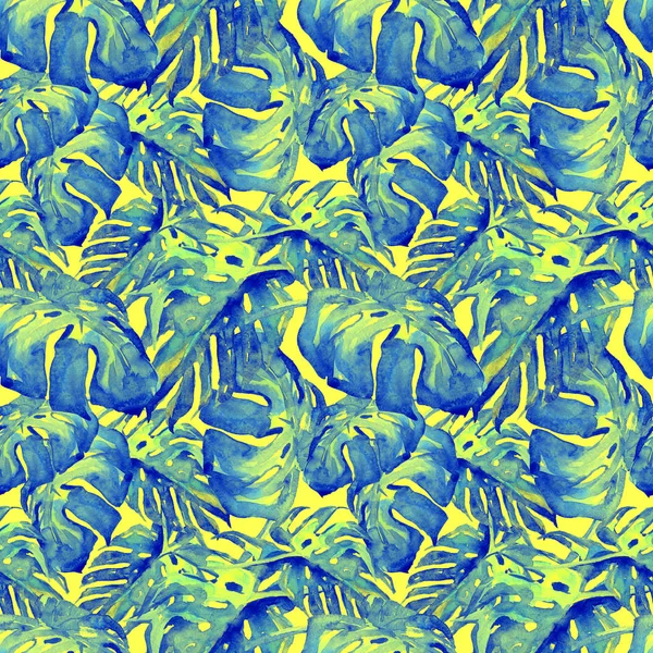 Watercolor Seamless Pattern. Hand Painted Illustration of Tropical Leaves and Flowers. Tropic Summer Motif with Liana Pattern. — Stock Photo, Image