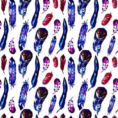 Suluboya tüyler ile Seamless modeli. Tekstil baskı, tasarım döşeme, duvar kağıdı, arka plan için kullanılabilir.