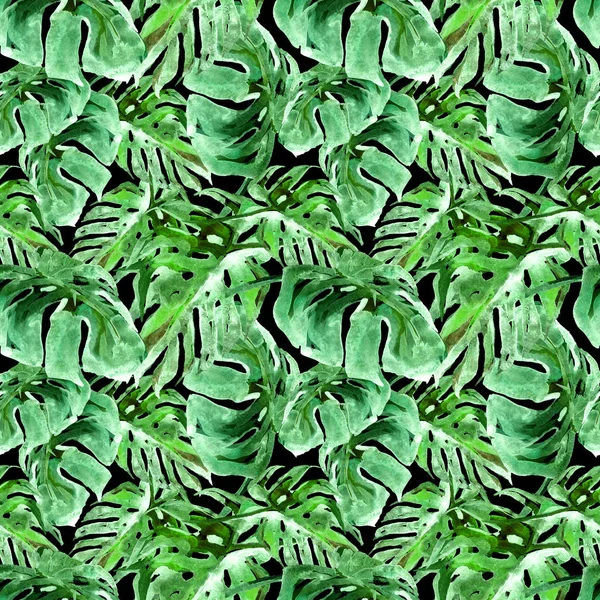 Acquerello modello senza soluzione di continuità. Illustrazione dipinta a mano di foglie e fiori tropicali. Motivo estivo tropicale con motivo Liana . — Foto Stock