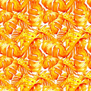 Sulu Boya Dikişsiz desen. El çizimi tropikal yaprak ve çiçek boyalı. Tropic yaz Motif Liana desenli.