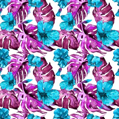 Egzotik çiçekler. Sulu Boya Dikişsiz desen. 