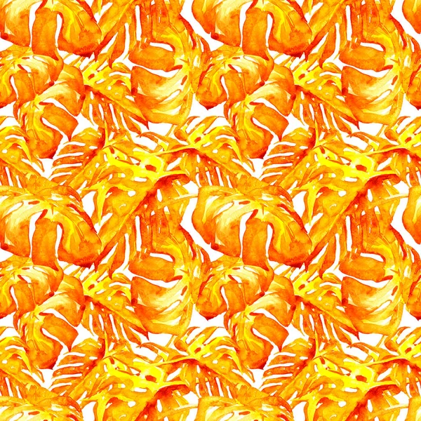 Акварель безшовні візерунок. Ручним розписом ілюстрація тропічних листя і квіти. Мотив Тропік літо з Ліана візерунком. — стокове фото