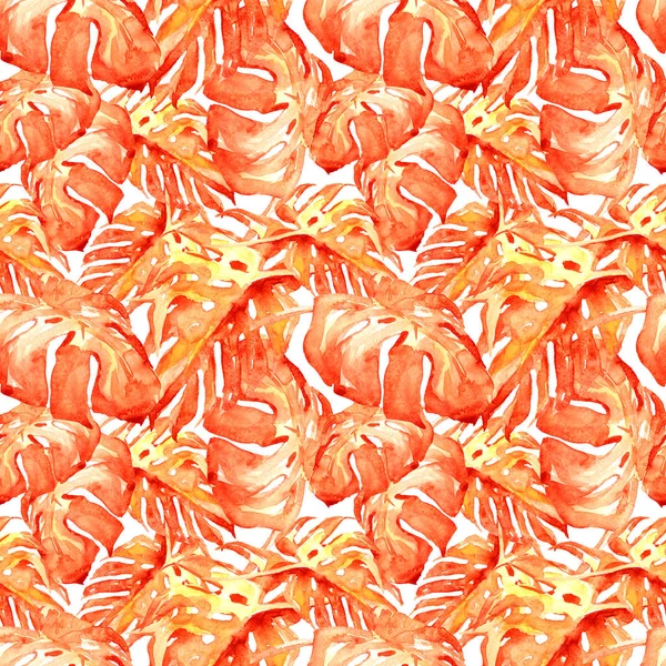 Watercolor Seamless Pattern. Hand Painted Illustration of Tropical Leaves and Flowers. Tropic Summer Motif with Liana Pattern. — Stock Photo, Image