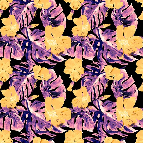 Exotic Flowers. Watercolor Seamless Pattern. — Stock Photo, Image