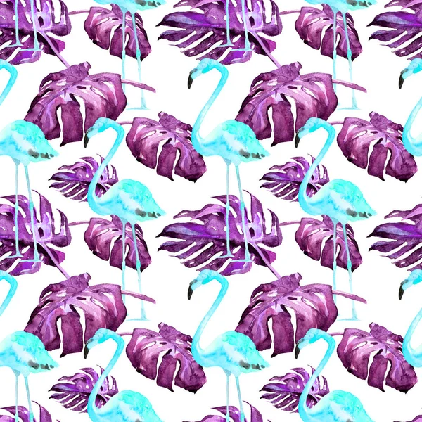 Akvarell Seamless Pattern. Kézzel festett szemlélteti a trópusi levelek és virágok. Tropic nyári motívum trópusi mintával. — Stock Fotó