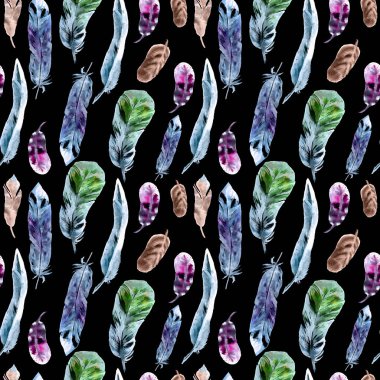 Suluboya tüyler ile Seamless modeli. Tekstil baskı, tasarım döşeme, duvar kağıdı, arka plan için kullanılabilir.