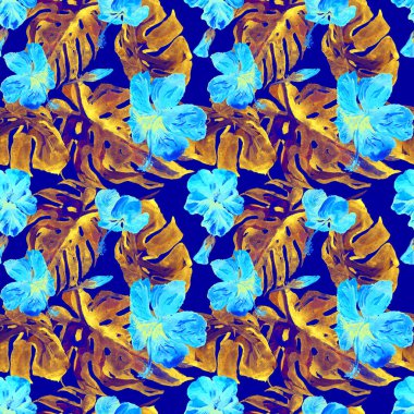 Egzotik çiçekler. Sulu Boya Dikişsiz desen. 