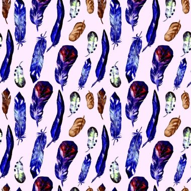 Suluboya tüyler ile Seamless modeli. Tekstil baskı, tasarım döşeme, duvar kağıdı, arka plan için kullanılabilir.