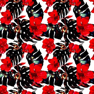 Egzotik çiçekler. Sulu Boya Dikişsiz desen. 