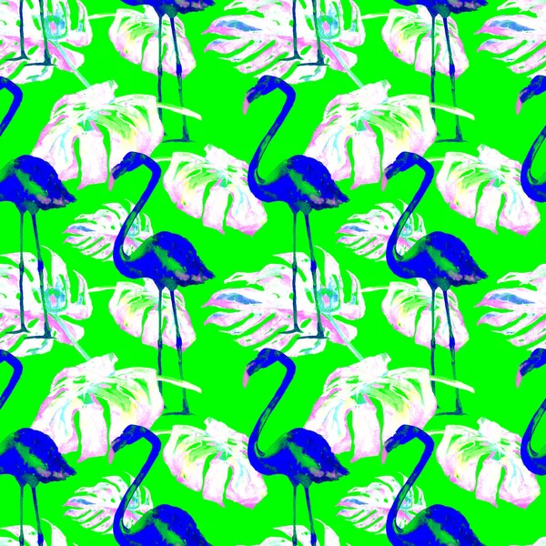 Akvarell Seamless Pattern. Kézzel festett szemlélteti a trópusi levelek és virágok. Tropic nyári motívum trópusi mintával. — Stock Fotó