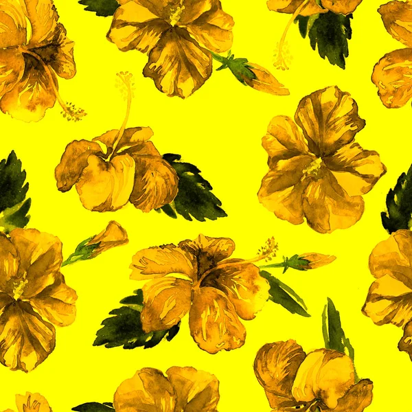 Motif sans couture aquarelle. Illustration peinte à la main de feuilles et fleurs tropicales. Motif d'été tropical avec motif Hibiscus . — Photo
