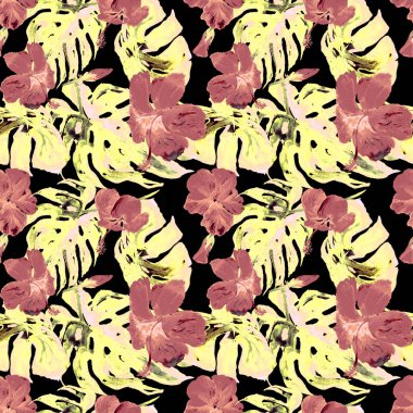 Egzotik çiçekler. Sulu Boya Dikişsiz desen. 