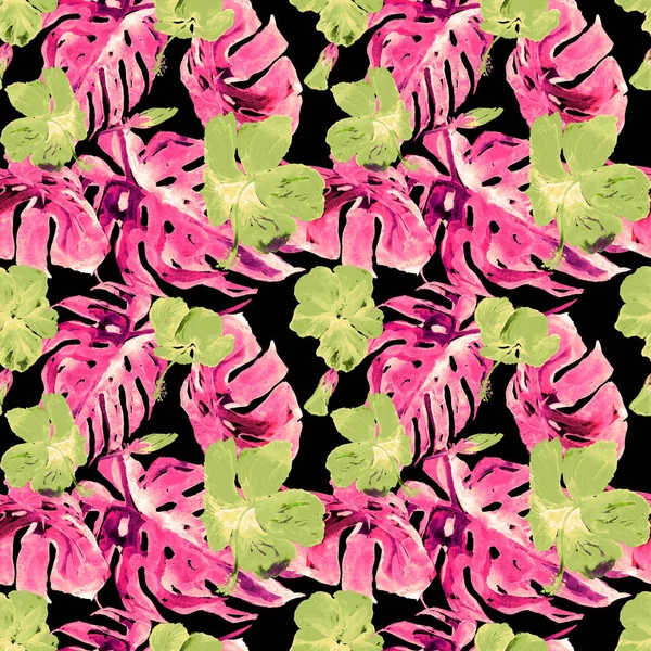 Exotische bloemen. Aquarel naadloze patroon. — Stockfoto