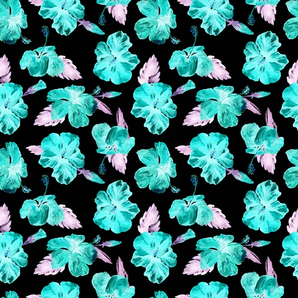 Motif sans couture aquarelle. Illustration peinte à la main de feuilles et fleurs tropicales. Motif d'été tropical avec motif Hibiscus . — Photo