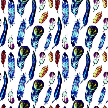 Suluboya tüyler ile Seamless modeli. Tekstil baskı, tasarım döşeme, duvar kağıdı, arka plan için kullanılabilir.